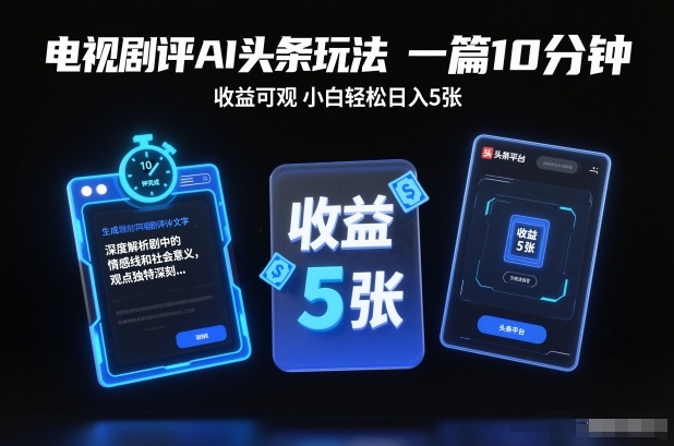 电视剧评AI头条玩法，一篇10分钟，收益可观，小白轻松日入5张+【独家】-heixxmi