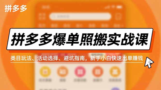 拼多多爆单照搬实战课，类目玩法、活动选择、避坑指南，新手小白快速出单赚钱-heixxmi