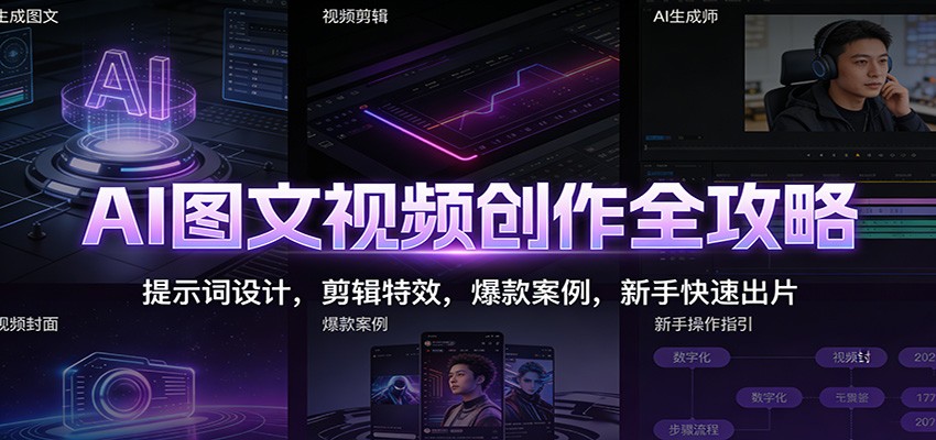 AI图文视频创作全攻略：提示词设计，剪辑特效，爆款案例，新手快速出片-heixxmi