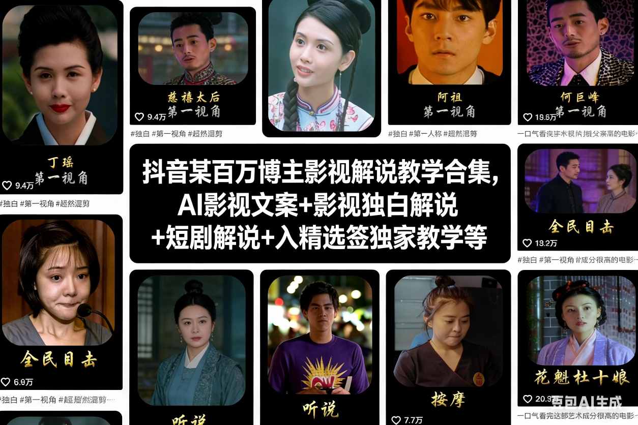 抖音某百万博主影视解说教学合集，AI影视文案+影视独白解说+短剧解说+入精选签独家教学等-heixxmi