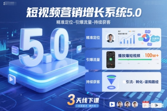 短视频营销增长系统5.0，精准定位-引爆流量-持续获客，3天线下课(音频+图片)-heixxmi