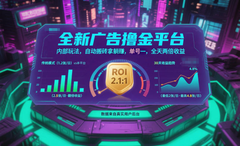 全新广告撸金平台，内部玩法，自动搬砖拿躺賺，单号一天保底2张+，全天两倍收益【揭秘】-heixxmi