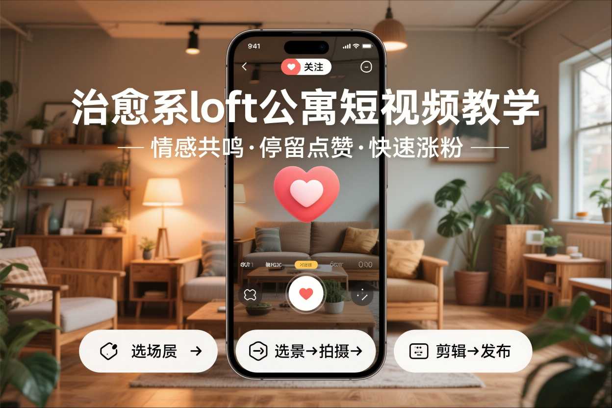 治愈系loft公寓短视频制作教学，情感共鸣引停留点赞关注，快速起号涨粉-heixxmi