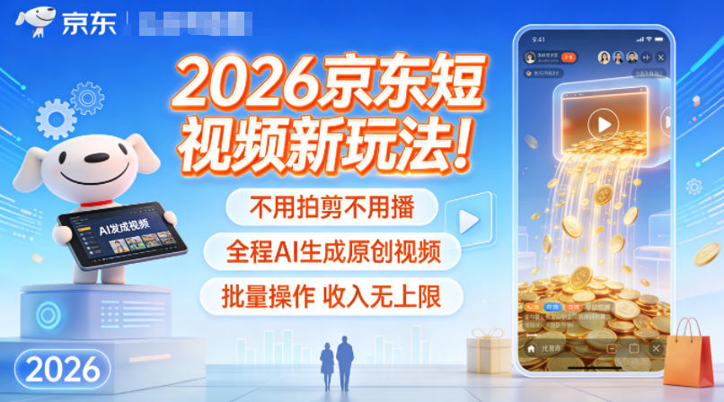 2026京东短视频新玩法！不用拍剪不用播，全程AI生成原创视频，批量操作收入无上限-heixxmi