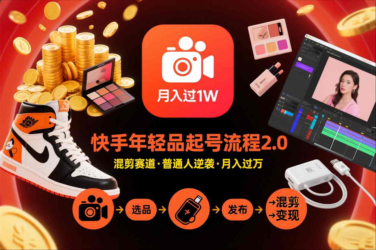 快手短视频带货年轻品起号流程2.0，快手年轻品混剪赛道，普通人也能月入过1W-heixxmi