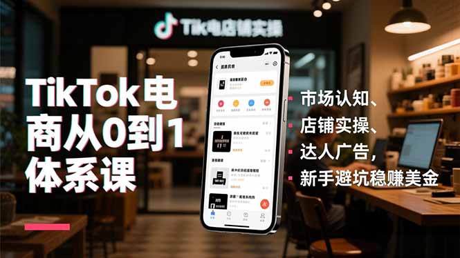 TikTok电商从0到1体系课，市场认知、店铺实操、达人广告，新手避坑稳赚美金-heixxmi