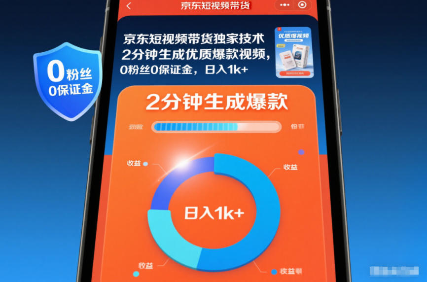 京东短视频带货独家技术，2分钟生成一条优质爆款视频，0粉丝0保证金，日入1k+【揭秘】-heixxmi