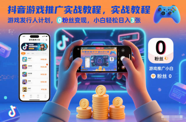 抖音游戏推广实战教程，游戏发行人计划，0粉丝变现，小白轻松日入3张-heixxmi