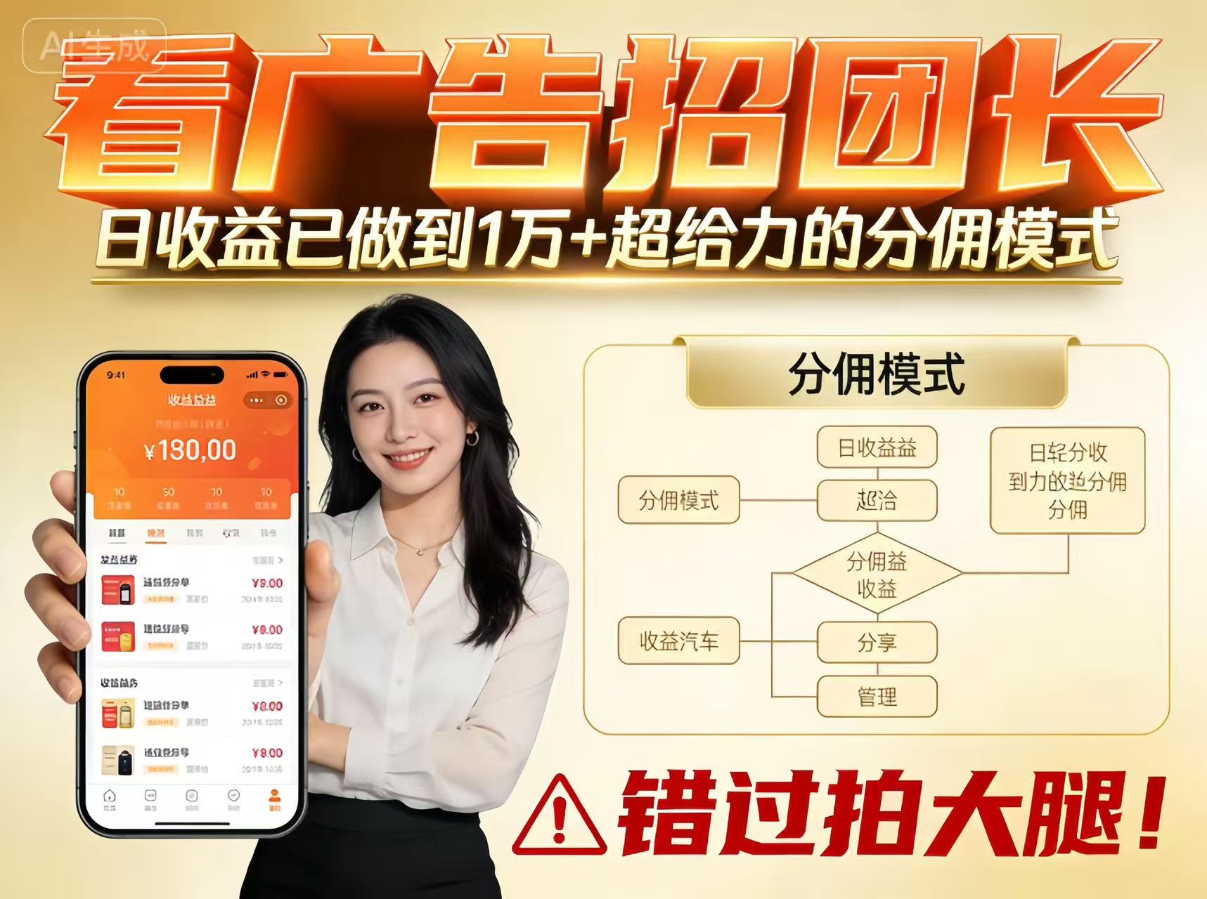 看广告招团长，团队收益已做到日入1万，分佣模式超给力，错过拍大腿-heixxmi