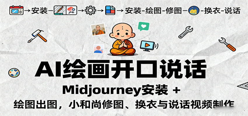 AI绘画开口说话，Midjourney安装 + 绘图出图，小和尚修图、换衣与说话视频制作-heixxmi