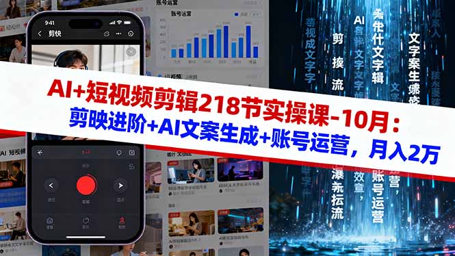 AI+短视频剪辑218节实操课-10月：剪映进阶+AI文案生成+账号运营，月入2万-heixxmi
