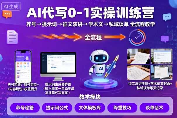 AI代写0-1实操训练营，从养号、提示词、征文演讲、学术文，到私域谈单的全流程教学-heixxmi