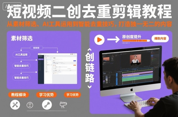 短视频二创去重剪辑教程，从素材筛选、AI工具运用到智能去重技巧，打造独一无二的内容-heixxmi