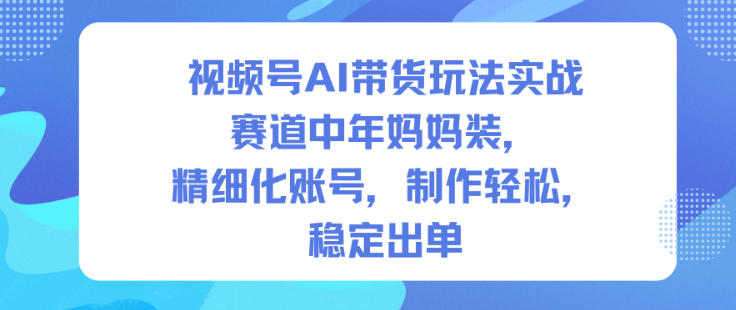 视频号AI带货玩法实战，赛道中年妈妈装，精细化账号，制作轻松，稳定出单-heixxmi