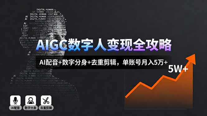 AIGC数字人变现全攻略，AI配音+数字分身+去重剪辑，单账号月入5万+-heixxmi