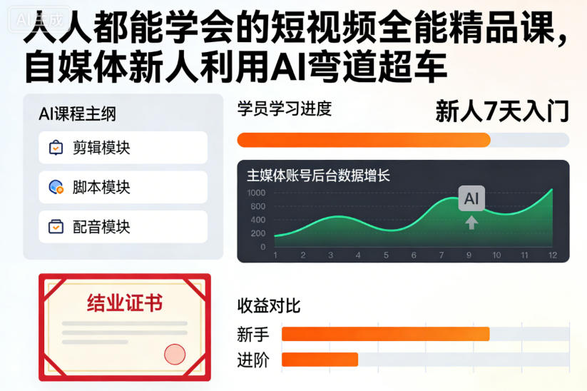 人人都能学会的短视频全能精品课，自媒体新人利用AI弯道超车-heixxmi