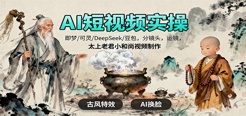AI短视频实操，即梦/可灵/DeepSeek/豆包，分镜头，运镜，太上老君小和尚视频制作-heixxmi