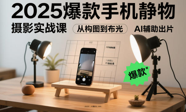 2025爆款手机静物摄影实战课，从构图到布光，不用贵设备，AI辅助出片-heixxmi