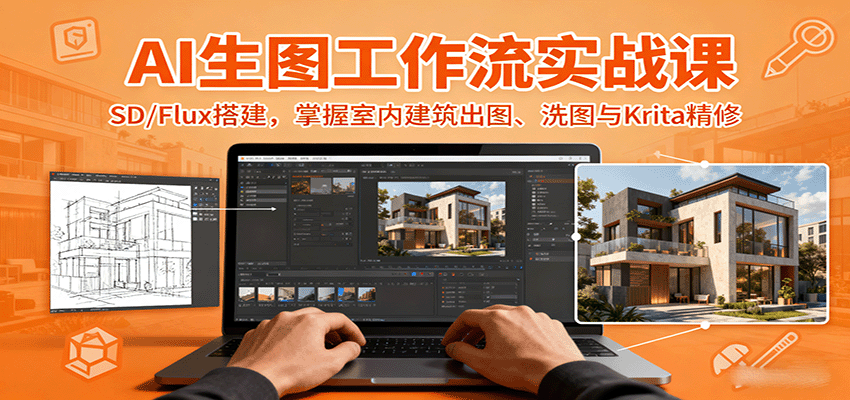 AI生图工作流实战课：SD/Flux搭建，掌握室内建筑出图、洗图与Krita精修-heixxmi
