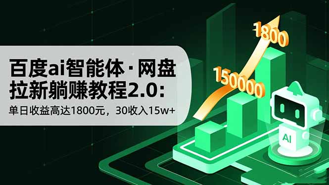 百度ai智能体·网盘拉新躺赚教程2.0：单日收益高达1800元，30收入15w+-heixxmi