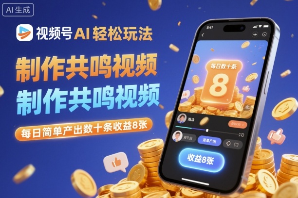 视频号AI轻松玩法，制作共鸣视频，每日简单产出数十条收益8张-heixxmi