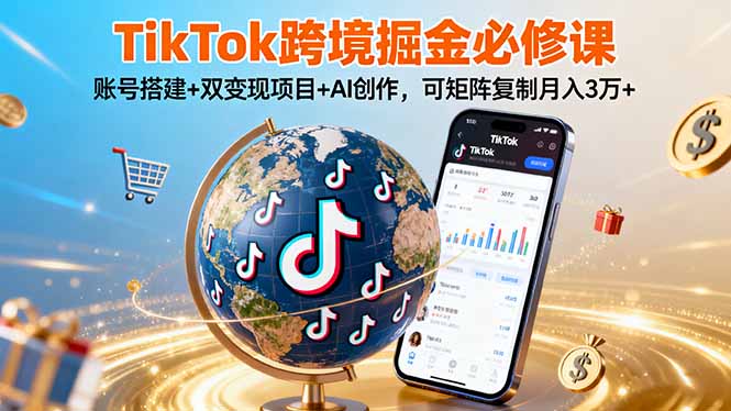 TikTo跨境掘金必修课，账号搭建+双变现项目+AI创作，可矩阵复制月入3万+-heixxmi