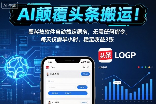 AI颠覆头条搬运！黑科技软件自动搞定原创，无需任何指令。每天仅需半小时，稳定收益3张【揭秘】-heixxmi