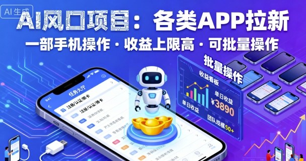 AI风口项目，各类APP拉新，一部手机就可以操作，收益上限高，可批量操作-heixxmi