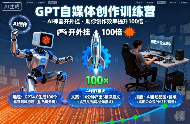 GPT自媒体创作训练营：AI神器开外挂，助你创作效率提升100倍-heixxmi