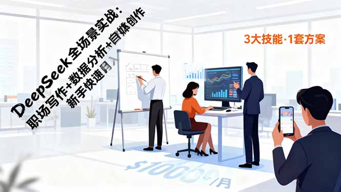 DeepSeek全场景实战：职场写作+数据分析+自媒体创作，新手快速月入过万-heixxmi
