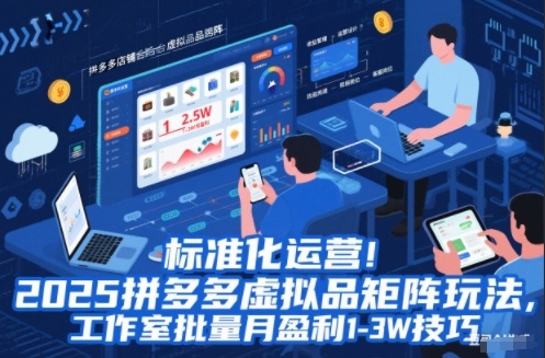 标准化运营！2025拼多多虚拟品矩阵玩法，工作室批量月盈利1-3W技巧【揭秘】-heixxmi