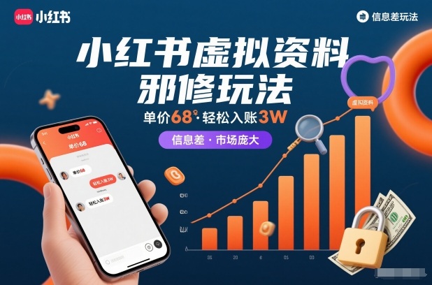 小红书虚拟资料邪修玩法，单价68，轻松入账3W，信息差玩法，市场庞大-heixxmi