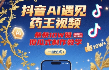 抖音AI遇见药王视频，条条10W赞，快速起千粉万粉号，傻瓜式制作教学-heixxmi