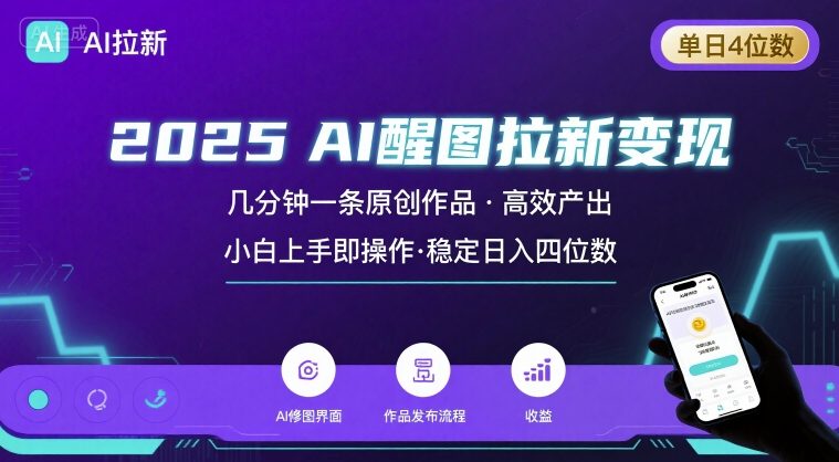 2025最强AI醒图拉新，几分钟一条原创作品，单日收入4位数，小白也能上手操作-heixxmi