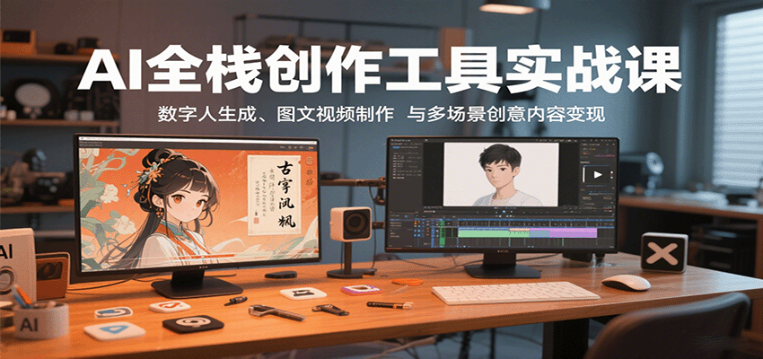 AI全栈创作工具实战课：数字人生成、图文视频制作与多场景创意内容变现-heixxmi