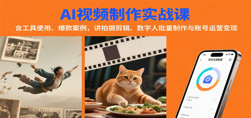 AI视频制作实战：含工具使用、爆款案例，讲拍摄剪辑、数字人批量制作与账号运营变现-heixxmi
