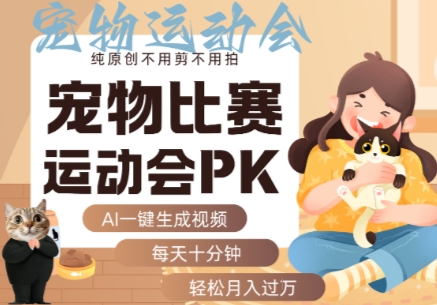 AI一键生成宠物比赛运动会PK视频，纯原创不用剪不用拍，每天十分钟，轻松月入过1W+-heixxmi