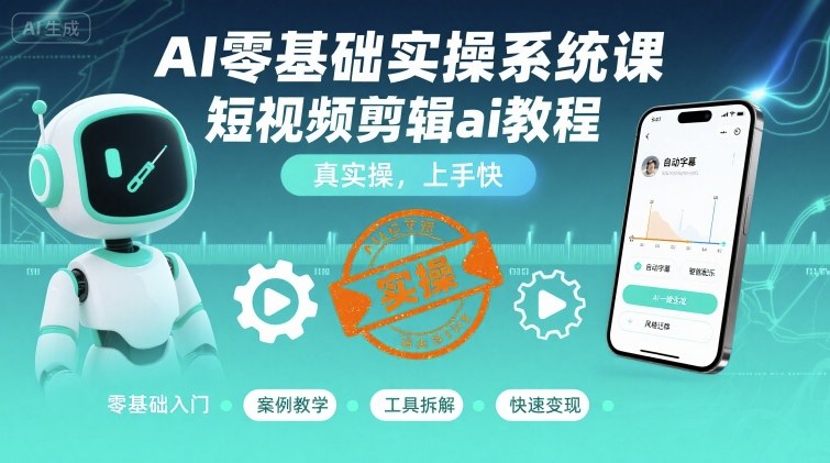 AI零基础实操系统课，短视频剪辑ai教程，真实操，上手快-heixxmi