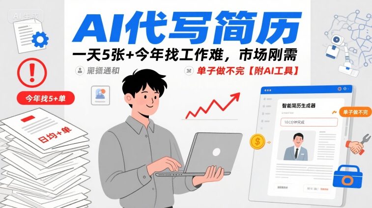 AI代写简历，一天5张+今年找工作难，市场刚需，单子做不完【附AI工具】-heixxmi