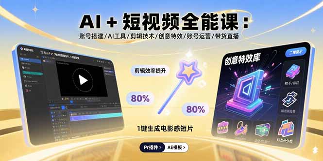 AI+短视频全能课：账号搭建/AI工具/剪辑技术/创意特效/账号运营/带货直播-heixxmi