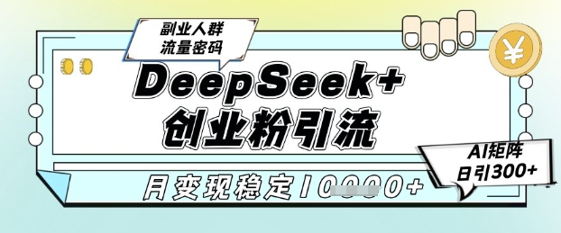 DeepSeek+创业粉精准引流，全新分享课4.0玩法，AI矩阵日引300+，多种变现方式，稳定月入1W-heixxmi