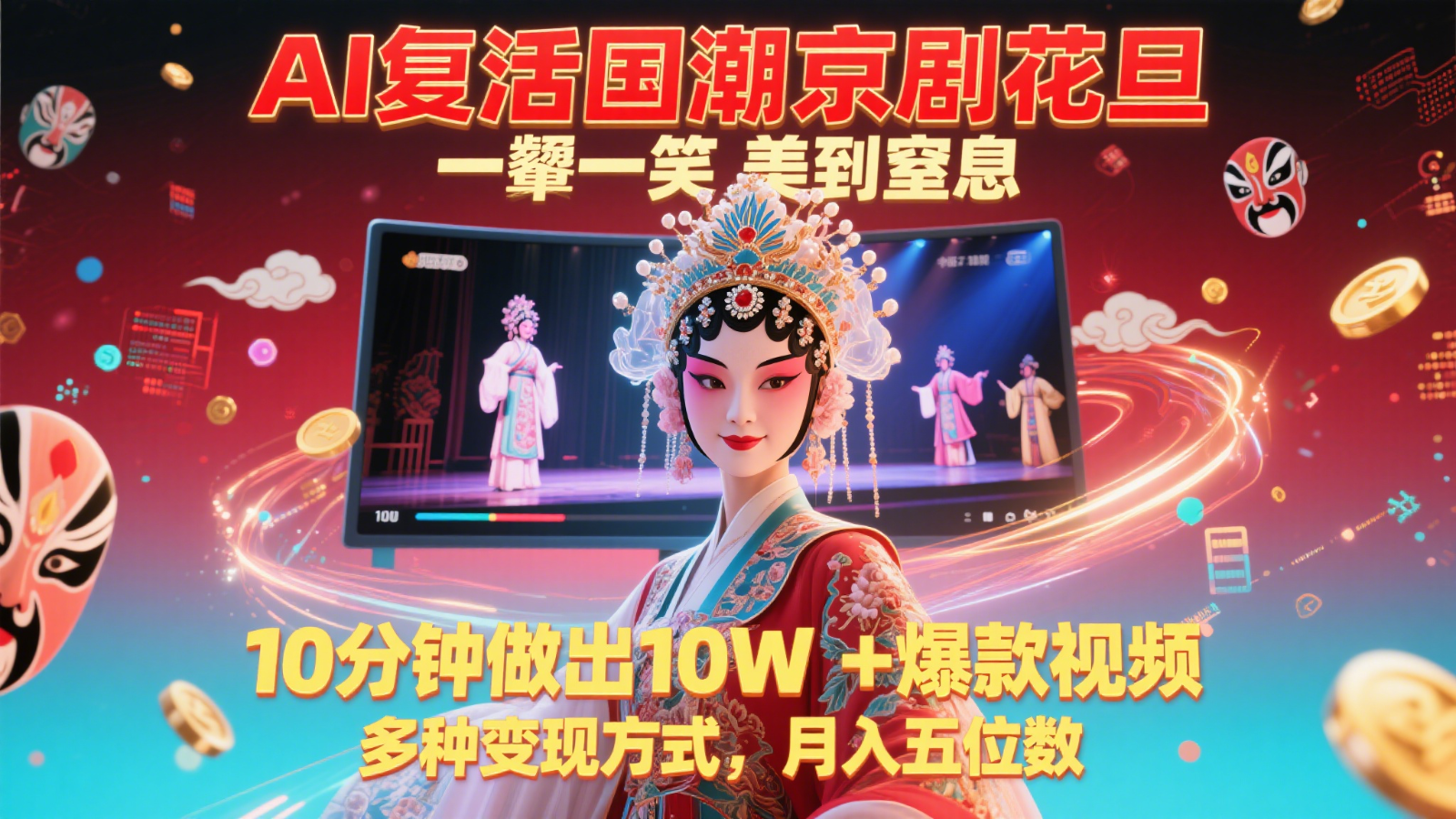 AI复活国潮京剧花旦，一颦一笑美到窒息，10分钟做出10W+爆款视频，多种变现方式-heixxmi