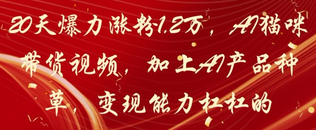 20天爆力涨粉1.2W，AI猫咪带货视频，加上AI产品种草，变现能力杠杠的-heixxmi