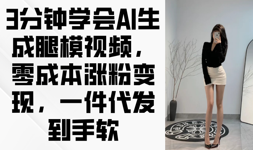 3分钟学会AI生成腿模视频，零成本涨粉变现，一件代发到手软-heixxmi