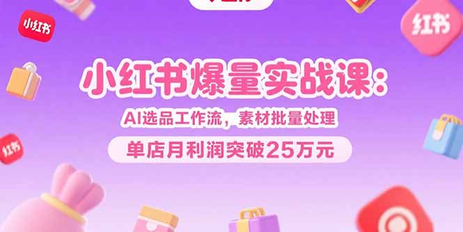 小红书爆量实战课：AI选品工作流，素材批量处理，单店月利润突破25万元-heixxmi