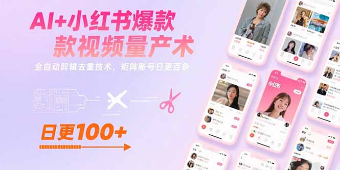 AI+小红书爆款视频量产术：全自动剪辑去重技术，矩阵账号日更百条-heixxmi