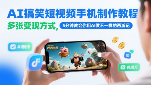 AI搞笑短视频手机制作教程，多张变现方式，5分钟教会你用AI做不一样的西游记-heixxmi