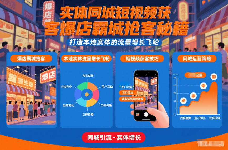 实体同城短视频获客爆店霸城抢客秘籍，打造本地实体的流量增长飞轮-heixxmi