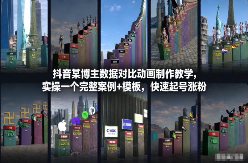 抖音某博主数据对比动画制作教学，实操完整案例+模板，快速起号涨粉-heixxmi