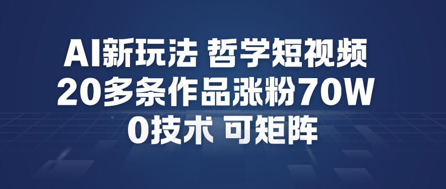 AI新玩法哲学短视频制作教学，20多条作品涨粉70W，0成本赛道，可矩阵-heixxmi
